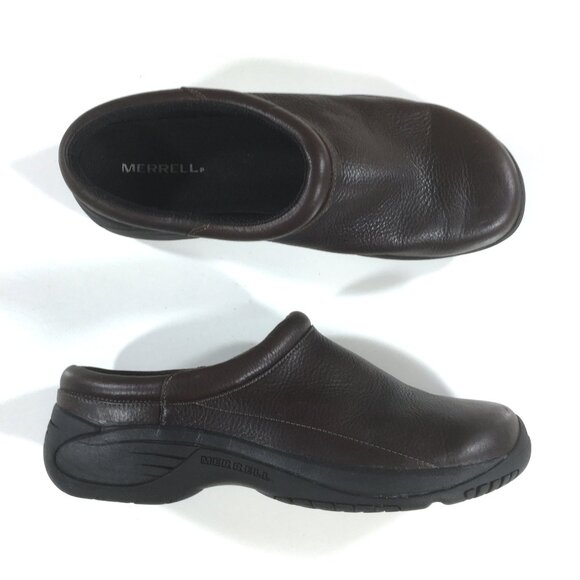 Merrell Encore Gust 2 Slide Slip On Mules Mens Size 11.5 W Wide Brown Leather - Picture 1 of 9